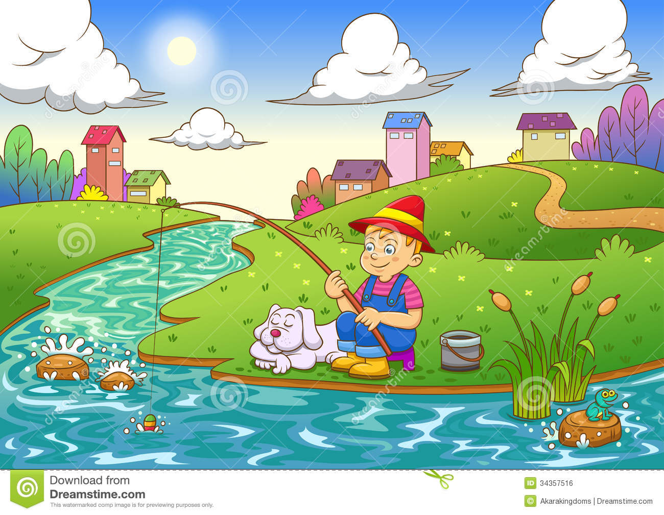 boy in pond fishing clipart - Clipground