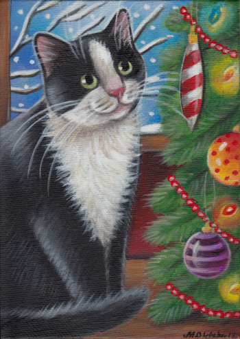 clipart black and white cat with christmas tree - Clipground