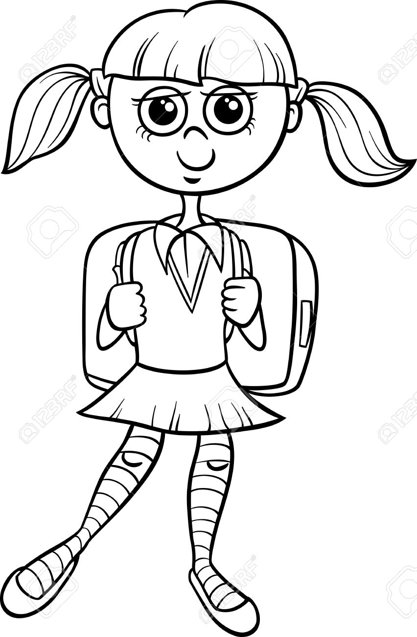 school girl clipart black and white - photo #44