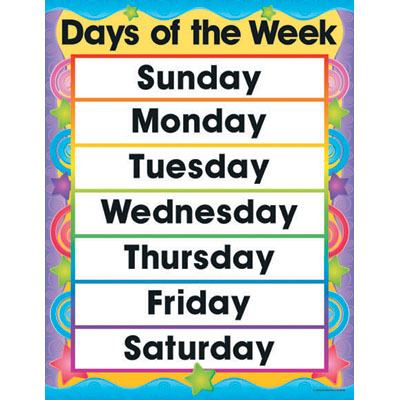 week days clipart calendar clip name sunday cliparts english kids weekly kindergarten camp unit fun primary grammar printable learning chart