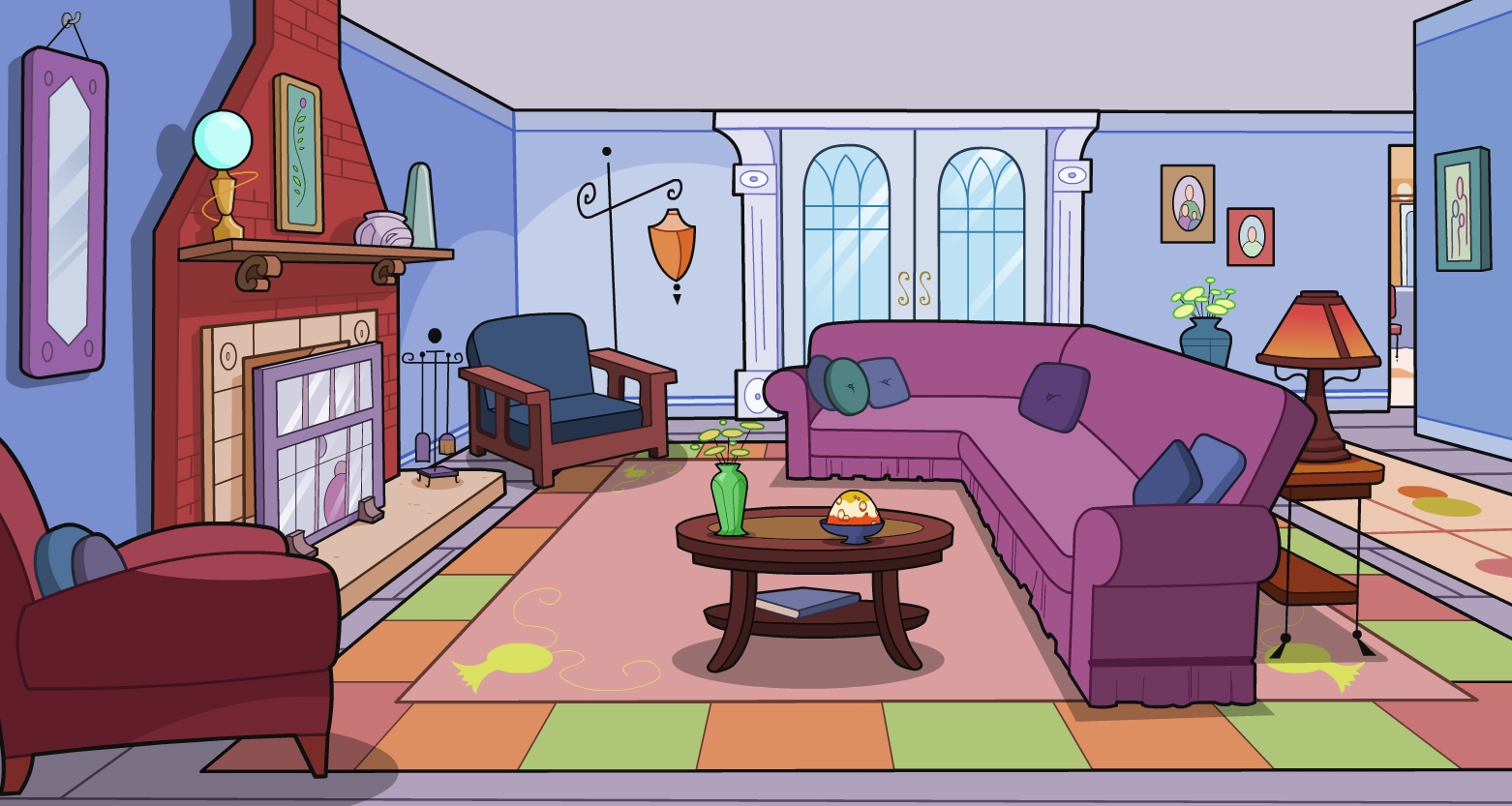 playful living room setting cartoon