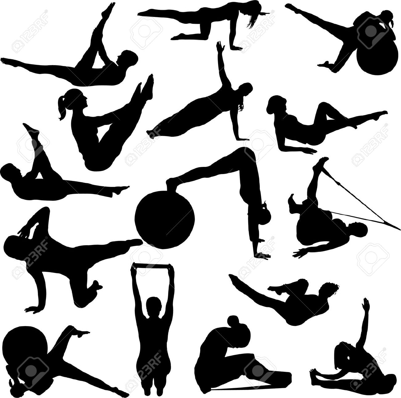 silhouette illustration of a woman figure doing physical fitness