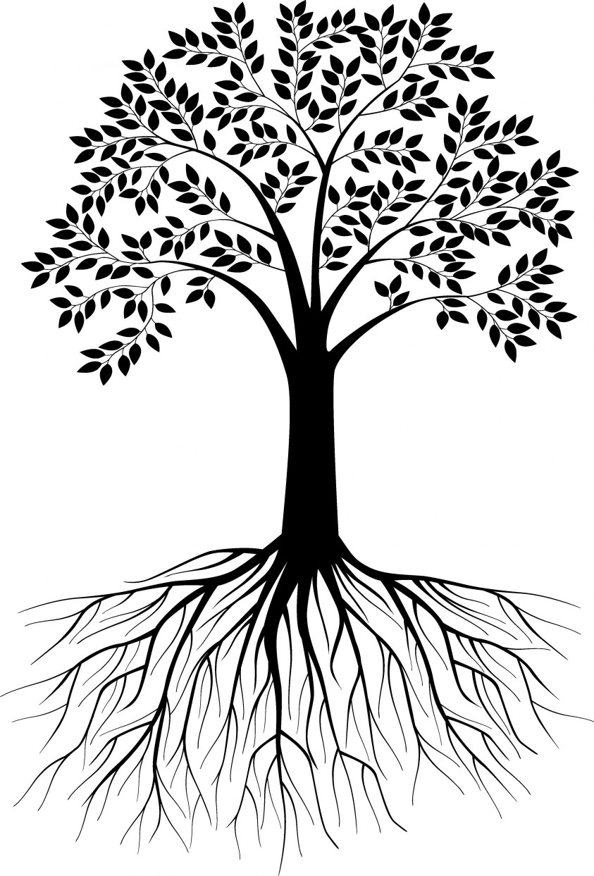 free black and white clipart tree with roots - Clipground