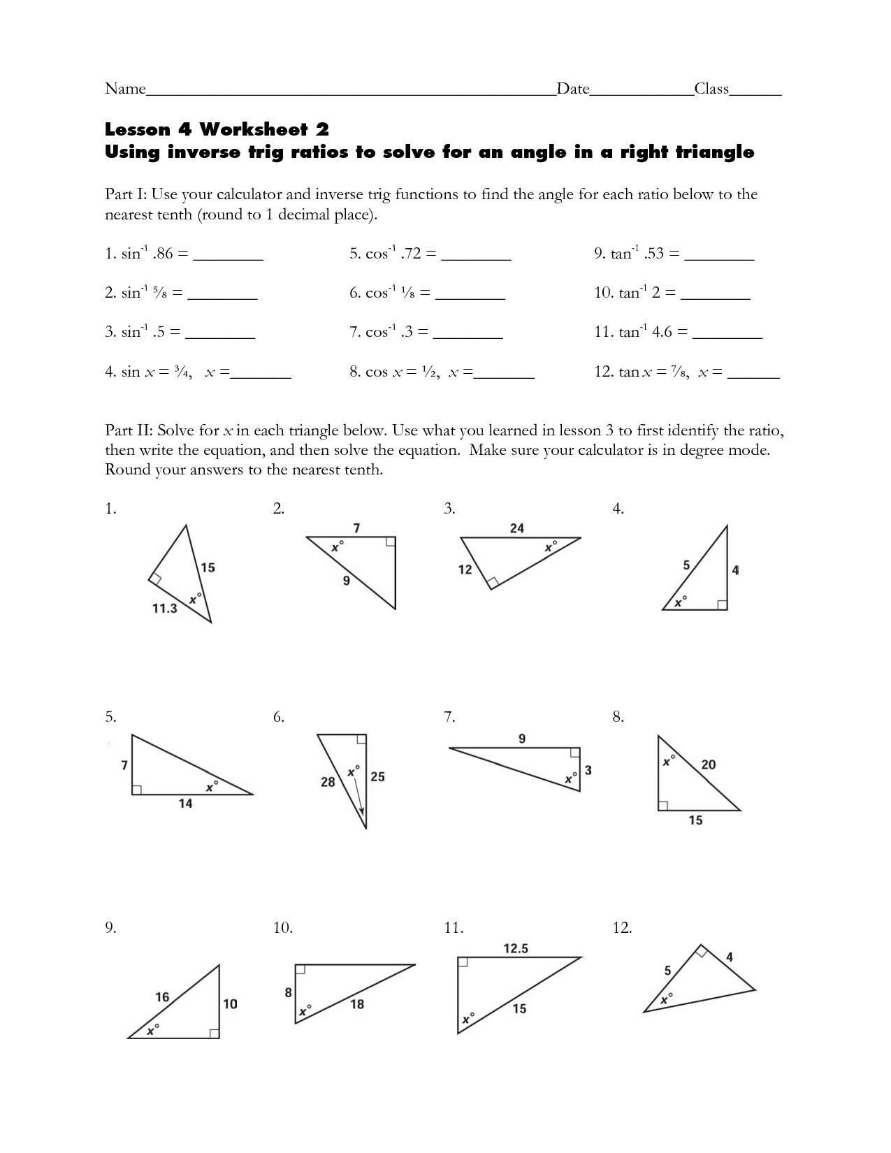 trigonometry worksheets  Clipground