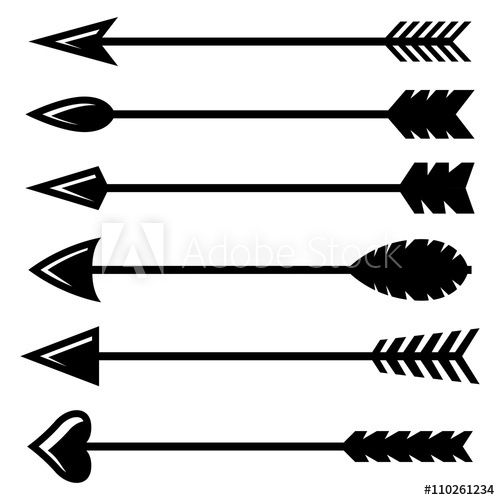 Vector black bow arrow icons set.