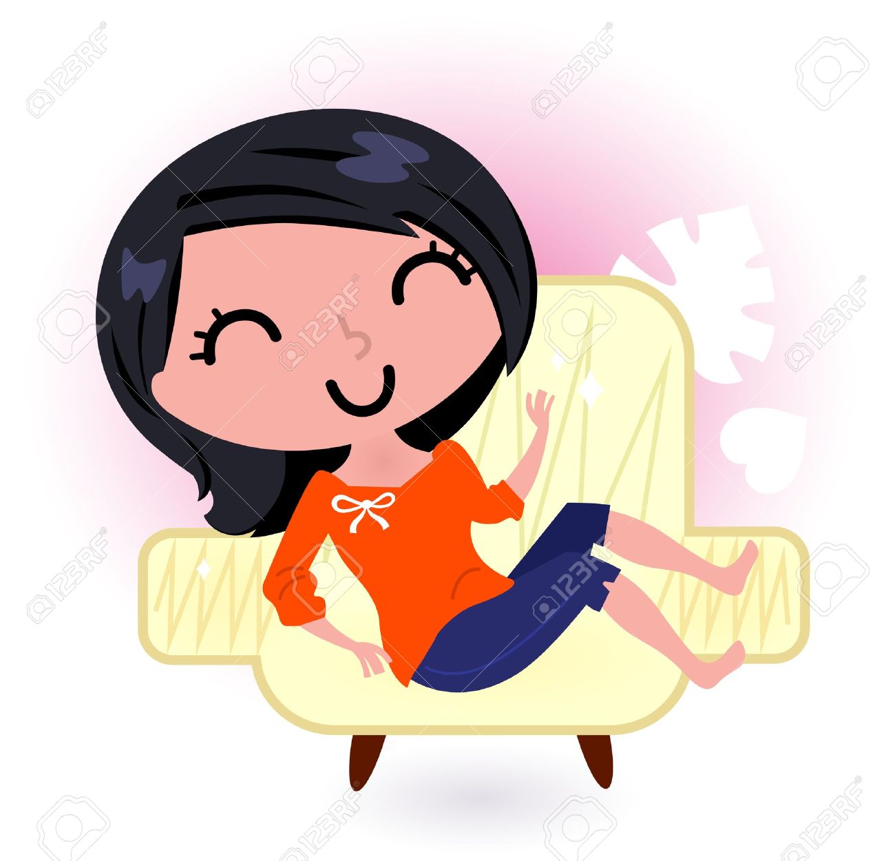 Cute Young Girl In Sofa Royalty Free Cliparts, Vectors, And Stock.