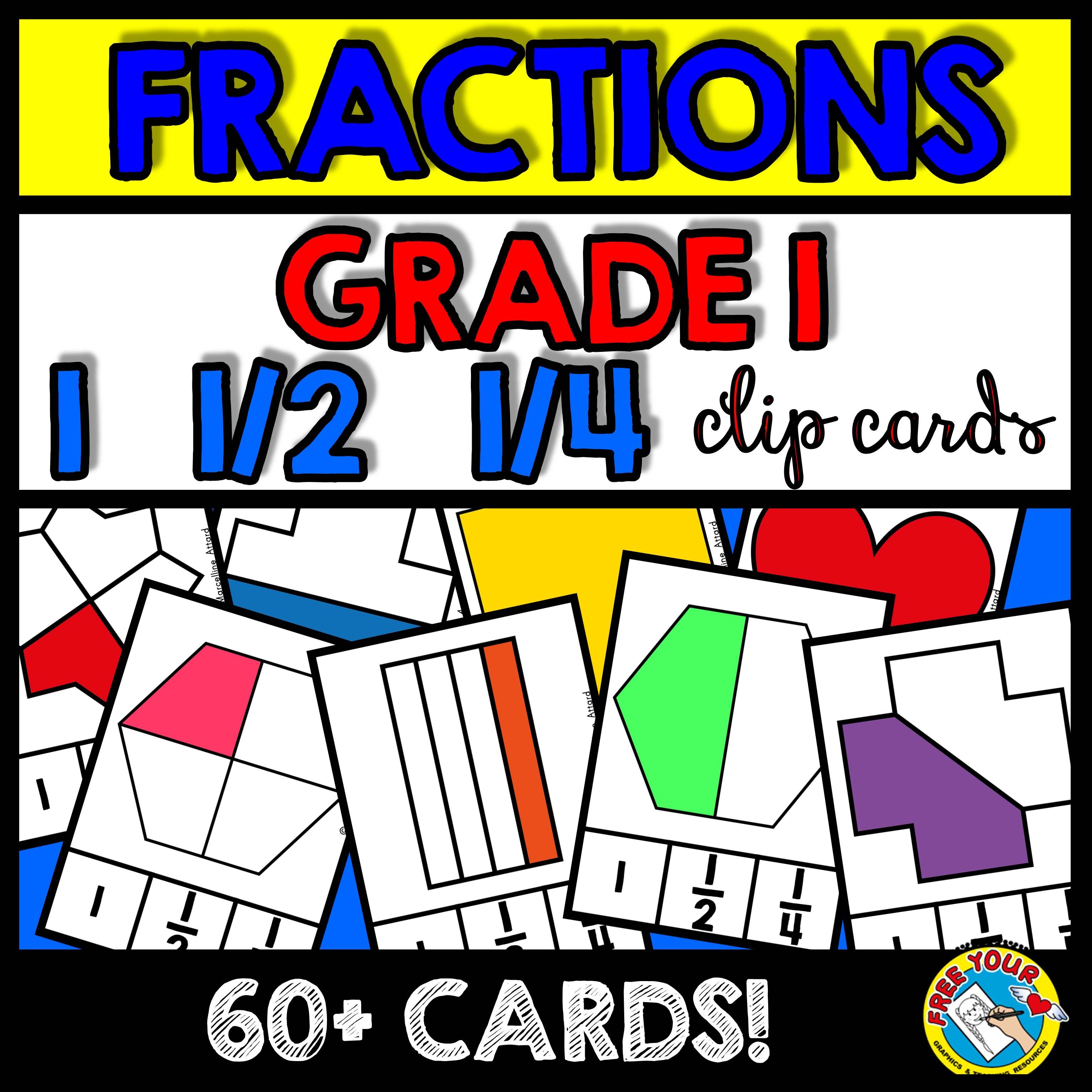 Grade 1 fractions clip cards (fractions for 1st grade.