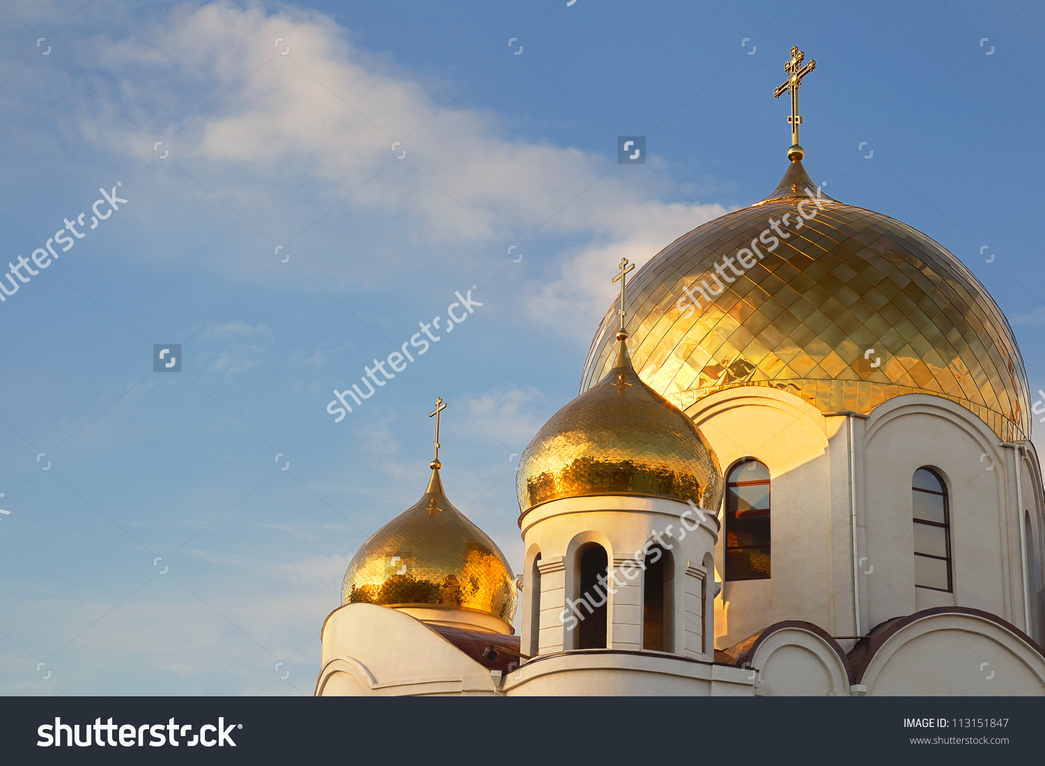 Golden Domes Crosses Orthodox Cathedral Odessa Stock Photo.