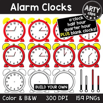 Alarm Clocks Clipart MEGA BUNDLE ( o\'clock, half, quarter hours ) {Arty  Clips}.