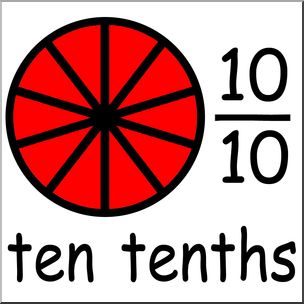Clip Art: Labeled Fractions: 10 10/10 Ten Tenths Color I.