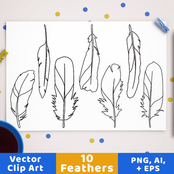 Feather Clipart, Boho Feather Clipart, Tribal Clipart, Bird Feather Drawings.