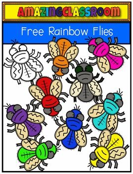 FREE Rainbow Flies Clip Art.