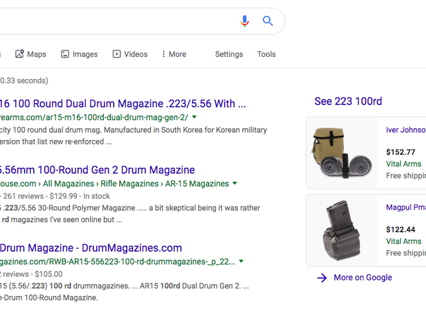 Google shows shopping results for 100.