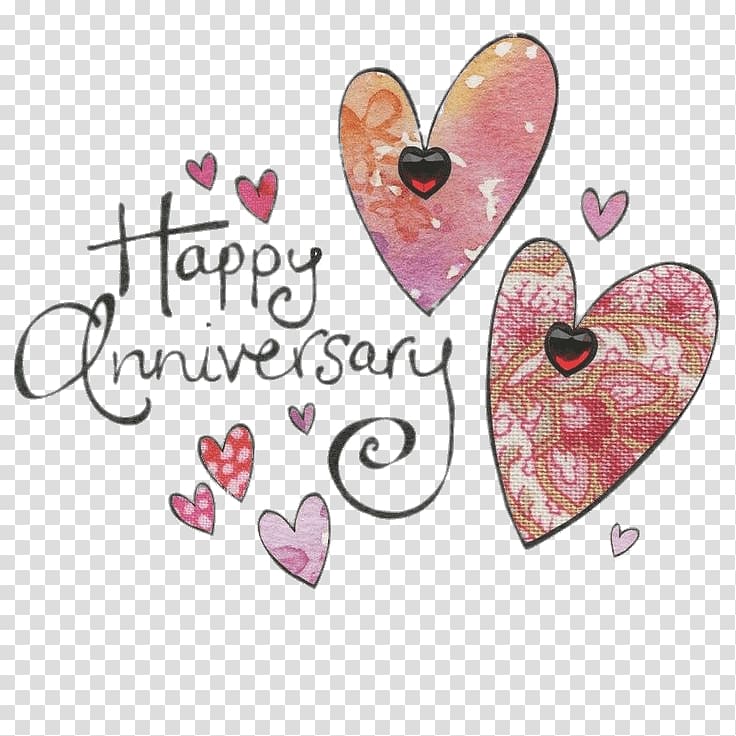 Hearts illustration with Happy Anniversary text overlay.