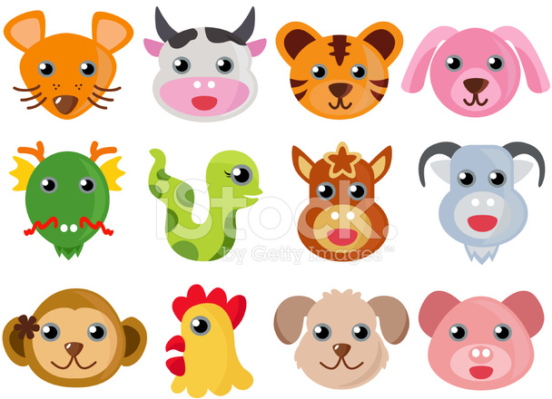 Cute Vector Animal Icons : Chinese 12 Zodiac Stock Vector.