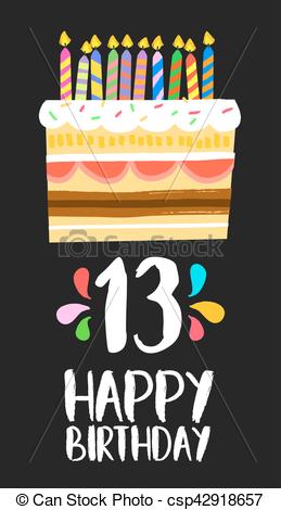 Happy Birthday cake card 13 thirteen year party.