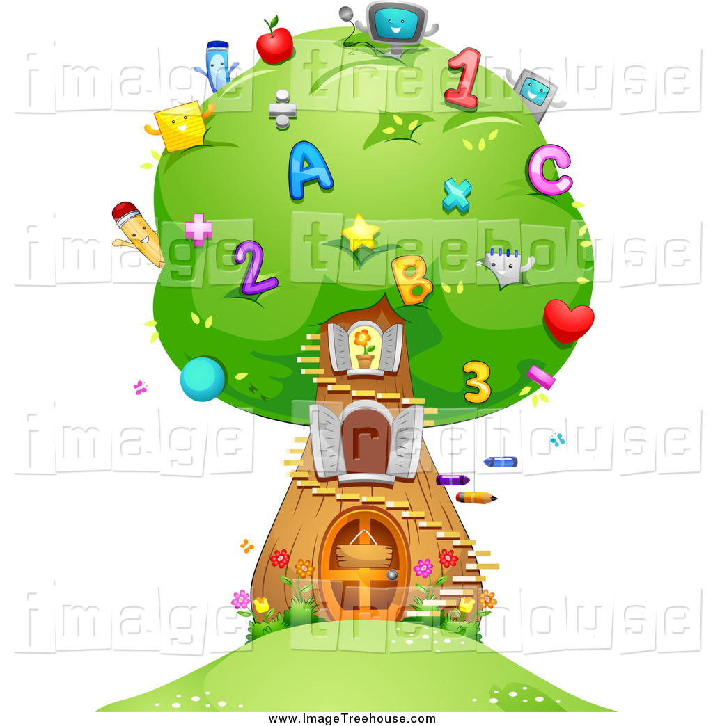 Clipart of a Number and Letter School Tree House by BNP Design.