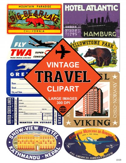 Luggage Label Travel Sticker Clipart Large Image Digital Download Clip Art  #20.