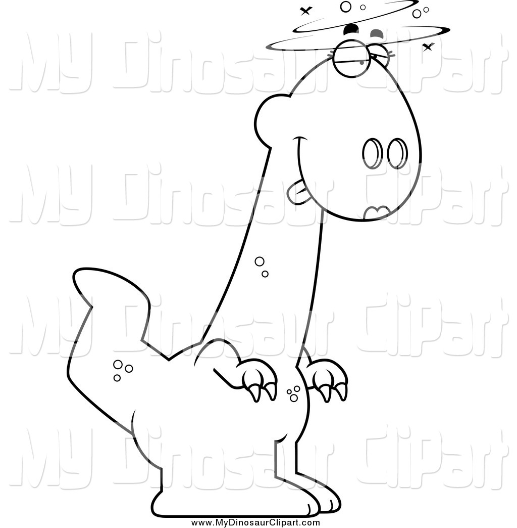 Clipart of a Black and White Drunk Female Dinosaur by Cory Thoman.