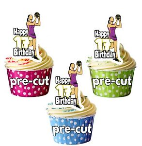 Details about 17th Birthday Netball Precut Cupcake Toppers Decorations  Girls Daughter Teenager.