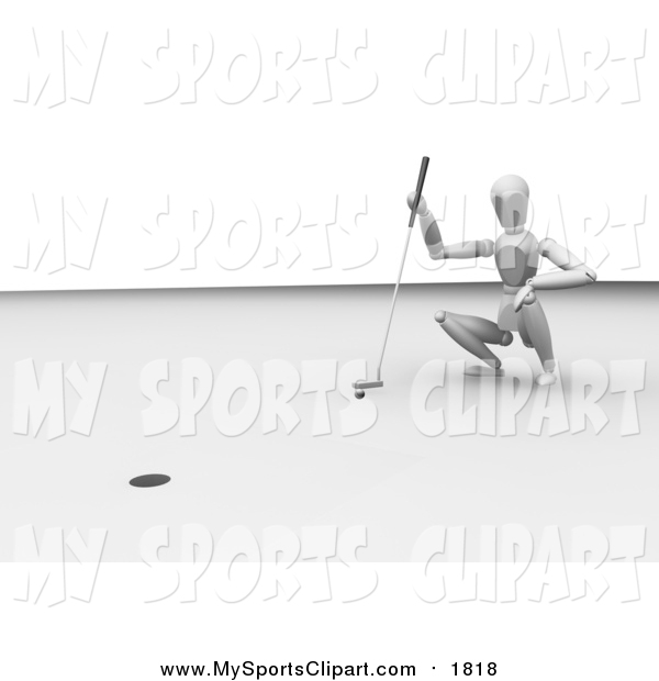 Sports Clip Art of a 3d Golfing White Figure Character Crouching.