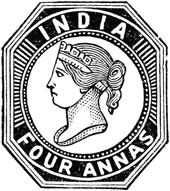 India, Four Annas Stamp, 1854.