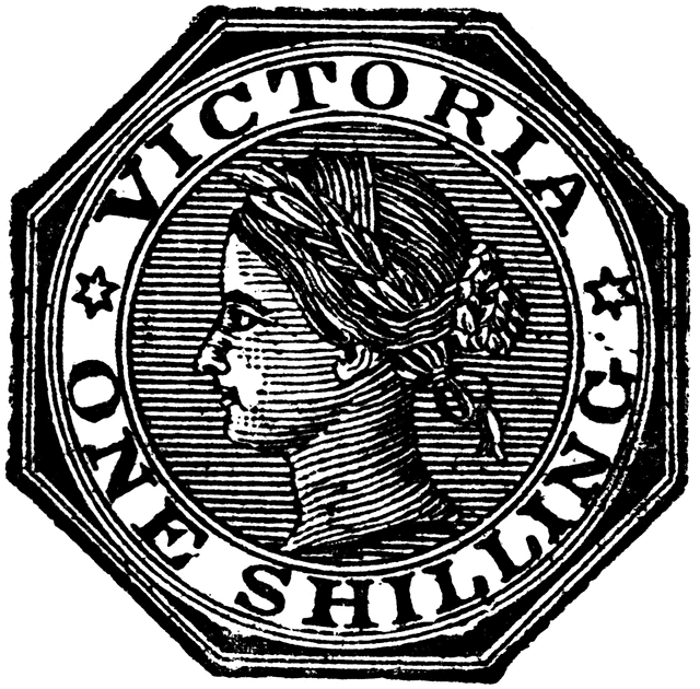 Victoria One Shilling Stamp, 1864.