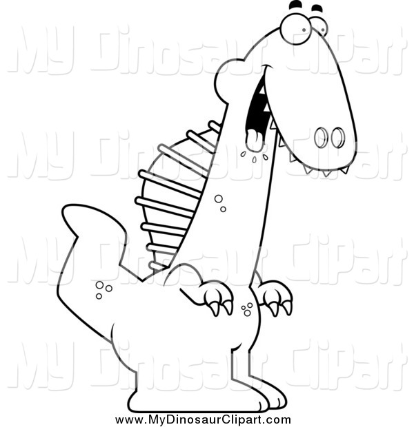 Clipart of a Black and White Hungry Drooling Spinosaurus Dinosaur.