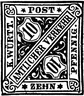 Würtemberg Zehn Pfennig Official Stamp, 1881.