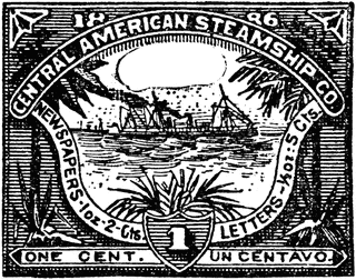 Central American Steamship Company One Cent Stamp, 1886.