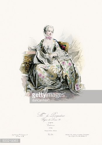 18th Century Fashion Madame DE Pompadour stock vectors.