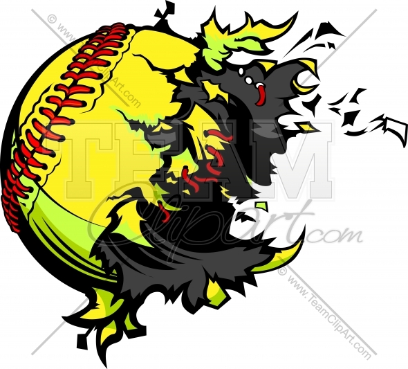 Exploding Fastpitch Softball Clipart Image of a baseball..