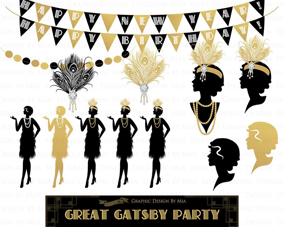 Great Gatsby Party, Flat Gold, 1920 #poque#Clipart#Belle#Art.