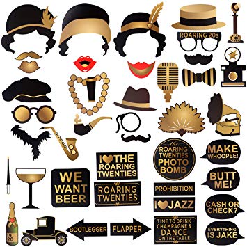 Roaring 1920\'s Party Photo Booth Props, BizoeRade 42pcs Roaring 20s Photo  Booth Props, 1920s Party Supplies for Luxury Party, Speakeasy Party,.