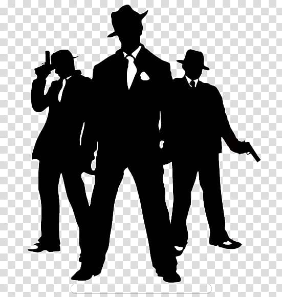 Silhouette of three men wearing formal suits art, 1920s.