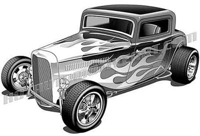 1932 ford three window coupe with flames clip art.