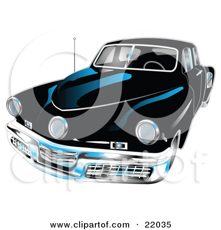 Clipart Illustration of a Black 1948 Tucker Car With A Chrome.