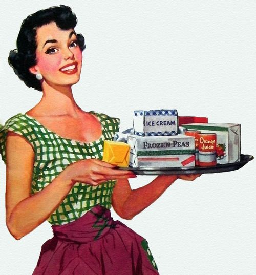 Ice Cream, Frozen Peas and orange juice for all; 1950s.
