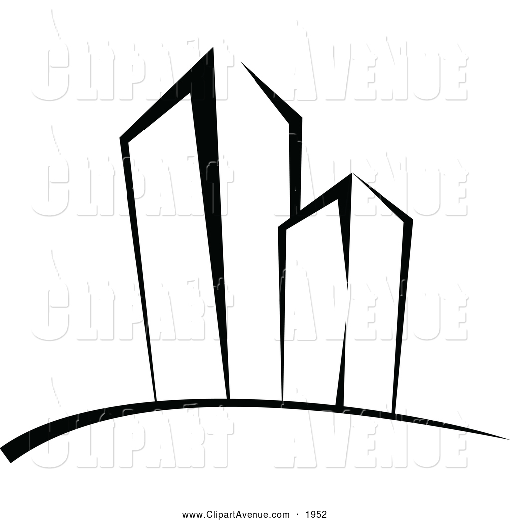 Avenue Clipart of Black and White Skyscrapers by Vector Tradition.