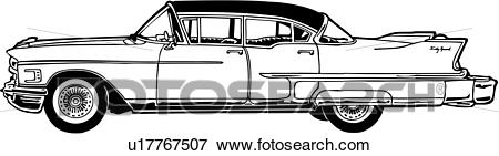 Clip Art of , 1958, automobile, caddie, caddy, cadillac, car.