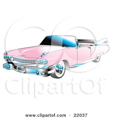 Clipart Illustration of a Pink Convertible 1959 Cadillac Car With.