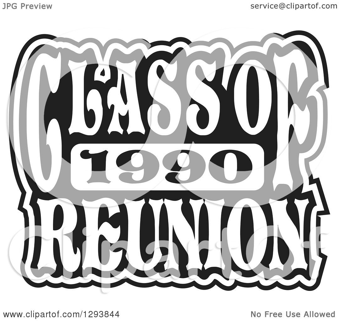 Clipart of a Black and White Class of 1990 High School Reunion.