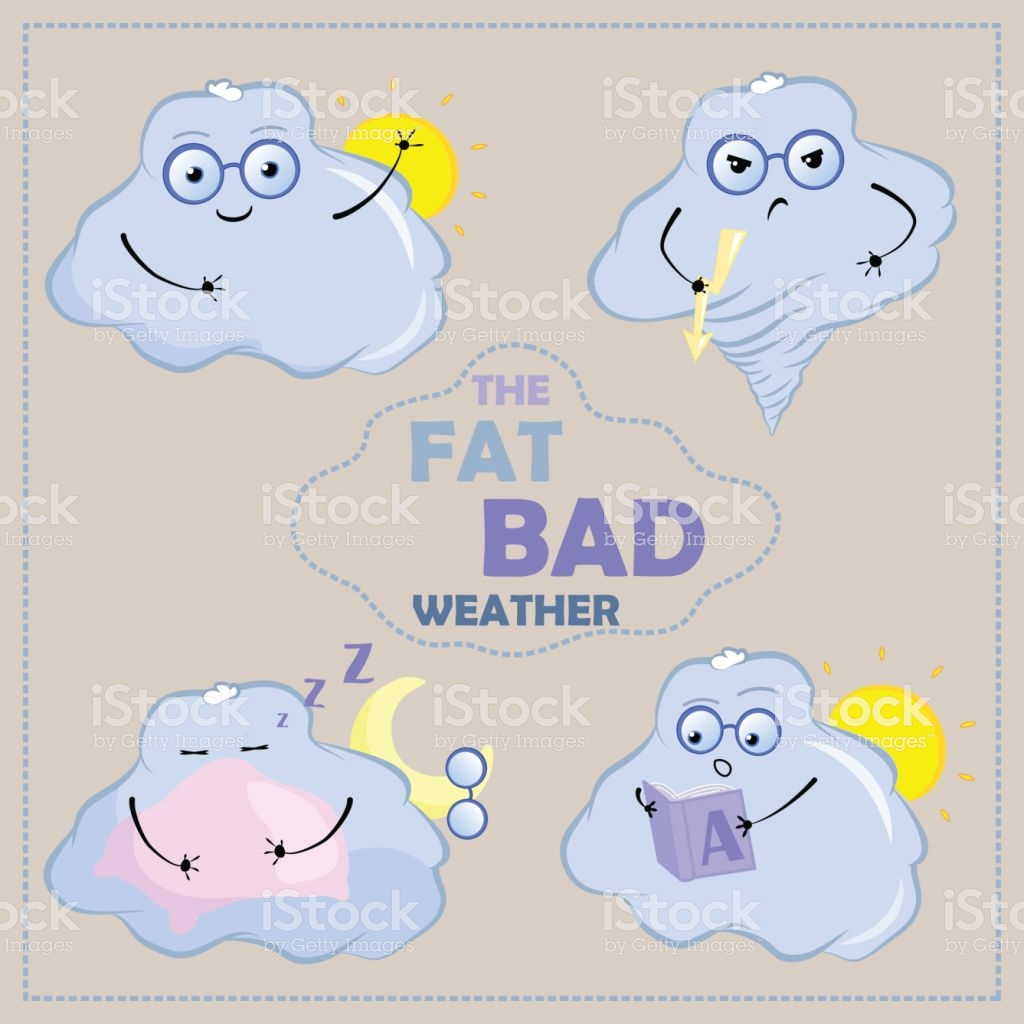 Cute Cloud Characters Vector Clipart Cloud With Face And Glasses.