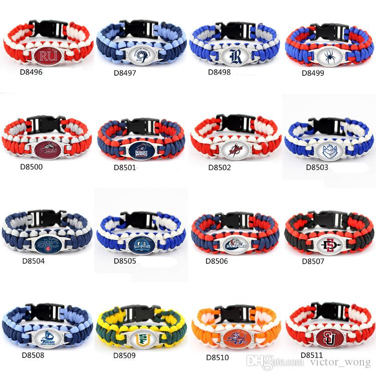 Mix Styles Football Team Paracord Survival Bracelets Custom Made Camping  Sports Bracelet NCAA College Charm team umbrella bracelet.