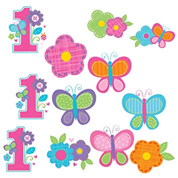 12 Assorted Sweet Pink Butterfly Girl\'s 1st Birthday Party Cutout  Decorations.
