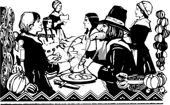 Royalty Free Clipart Image of the First Thanksgiving.