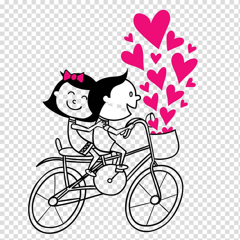Cycling couple , girl and boy riding on bike transparent.