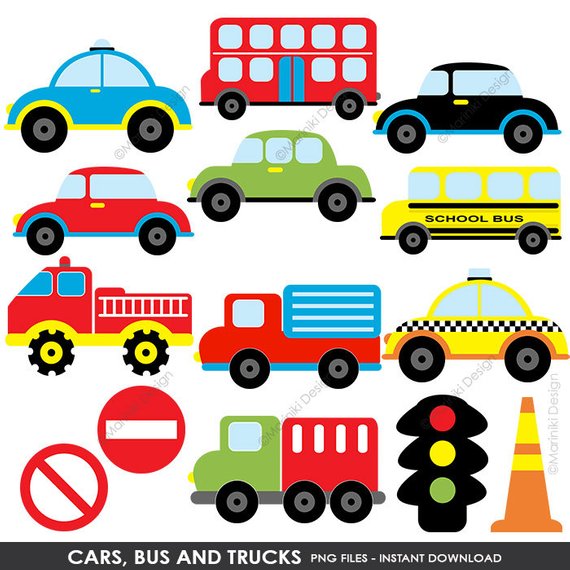 Cars Bus Trucks Clipart, Transportation Clip Art, On the.