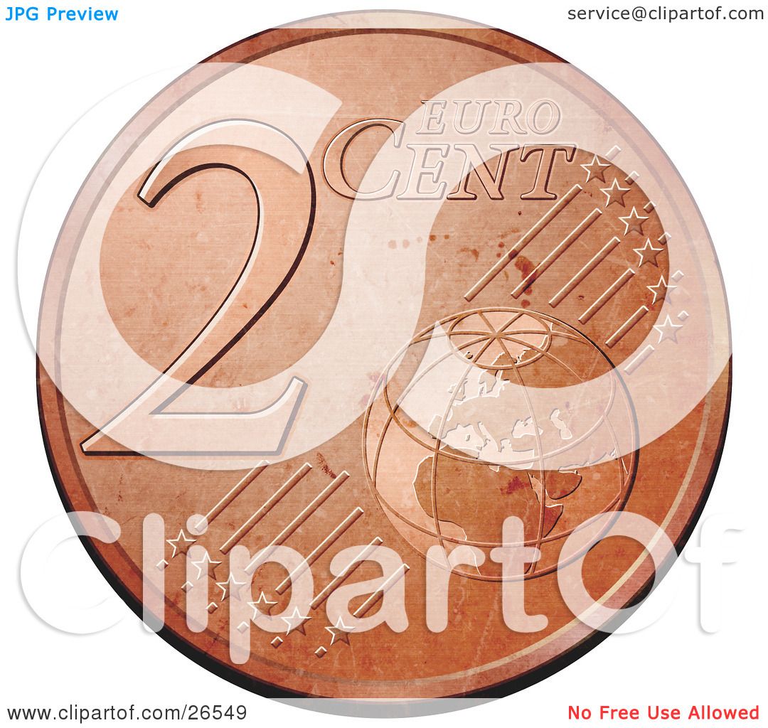 Clipart Illustration of a Bronze 2 Cent Euro Coin With A Globe And.