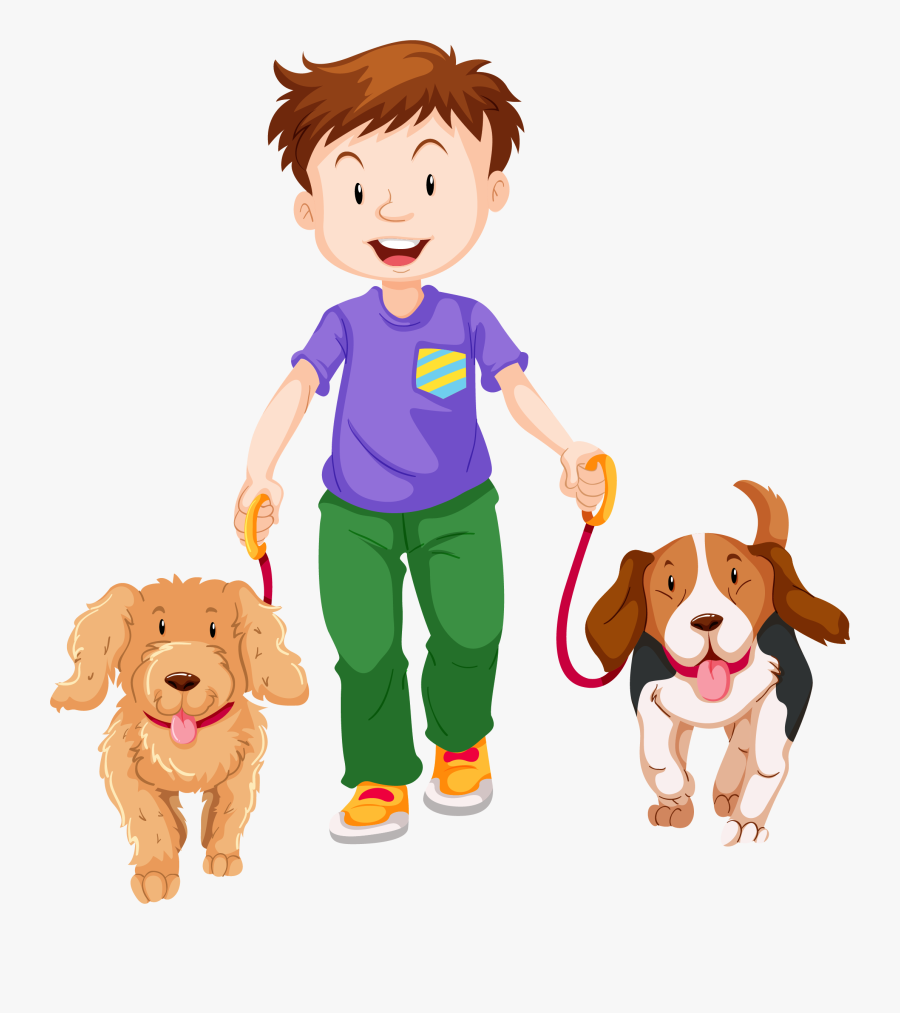 Cartoon Boy With 2 Dogs , Free Transparent Clipart.